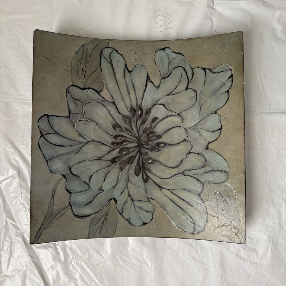 JCPenney Home Large Square Floral Wood Wall Plaque Grey Black Flower Art